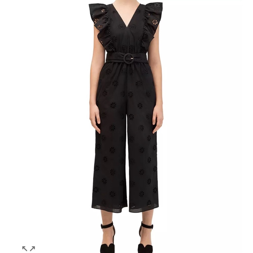 Kate Spade New York Clover Eyelet Jumpsuit Black‎ Sz 00 belt